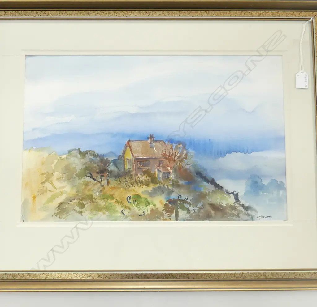 2 L J HEWITT (1928-2010) W/Cs, HOUSE ON HILL 330 x 510mm & 'BLUE BEYOND' 350 x 450mm Image 1++