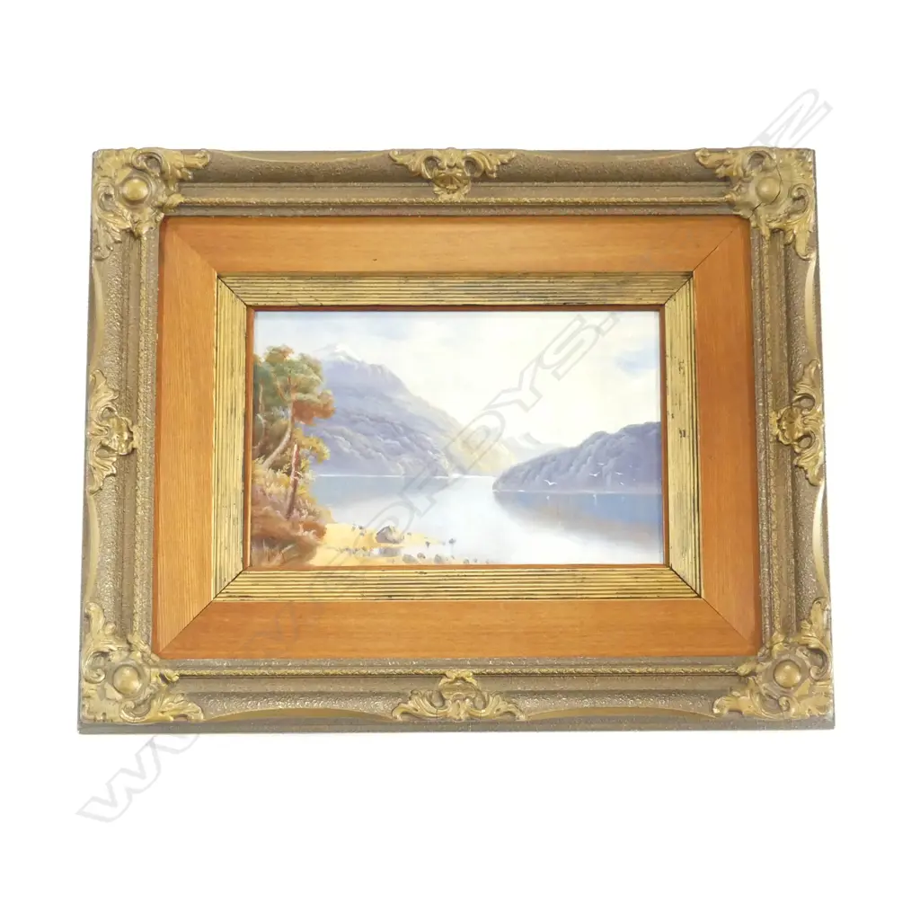 HENRY WILLIAM KIRKWOOD (1854-1925) LAKE & MOUNTAIN SCENE, OIL ON BOARD, INITIALED, 170 x 270mm Image 1++