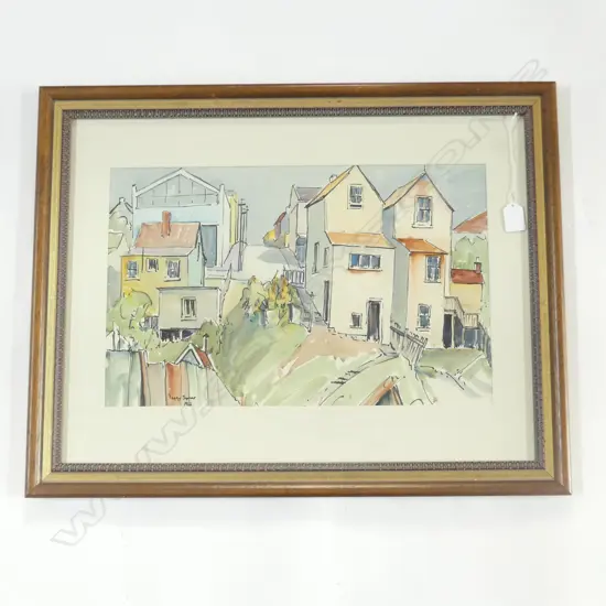 PEGGY SPICER (1908-1984) HOUSES ON HILL (NAPIER?), W/C, SIGNED/DATED 1966, 290 x 460mm