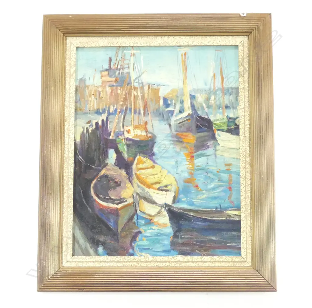 HARBOUR SCENE, ARTIST UNKNOWN, OIL ON BOARD 330 x 260mm Image 1++