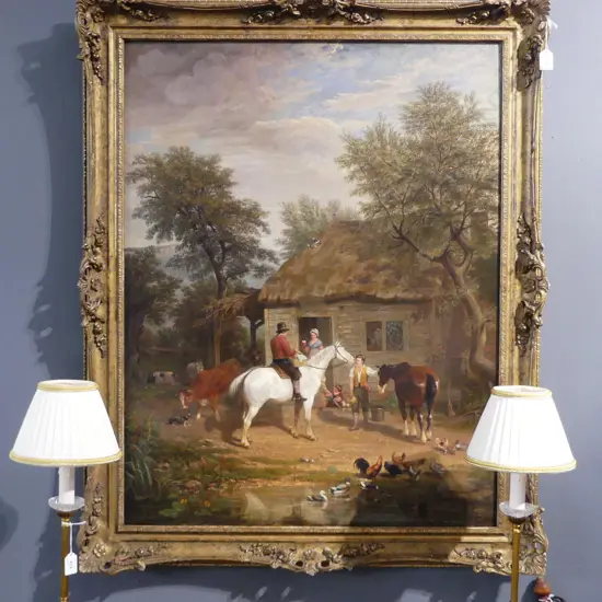 FARMYARD SCENE, ARTIST UNKNOWN, OIL ON CANVAS, 900 x 700mm