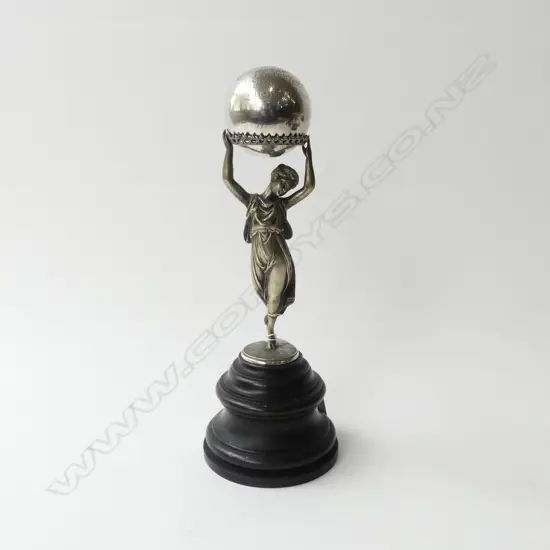 OLD BOWLING TROPHY FIELDING 1899, MADE GLASGOW 1897, STERLING BALL ON TOP 210gm, H.300mm