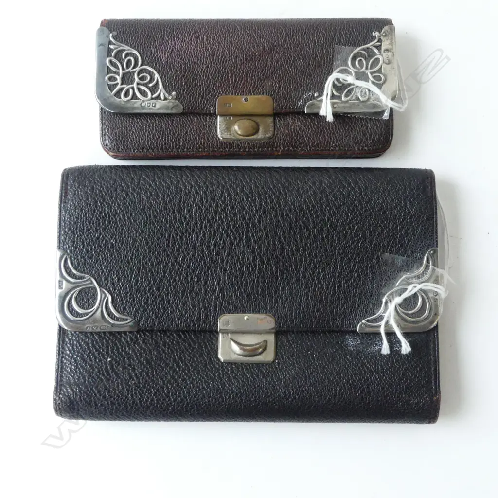 TWO HARDLY USED VICTORIAN LEATHER PURSES WITH STERLING SILVER MOUNTS  Image 1++