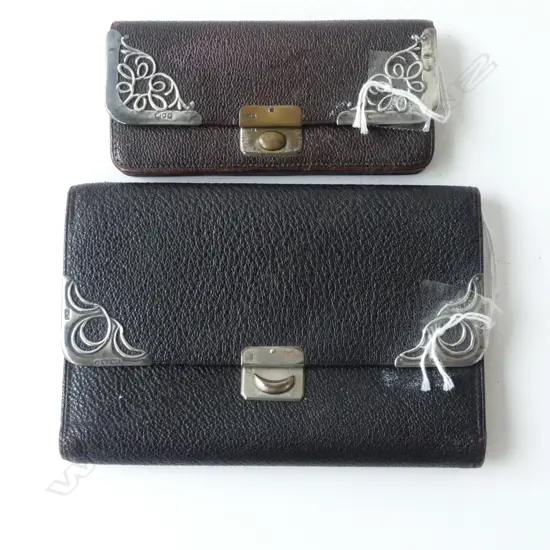 TWO HARDLY USED VICTORIAN LEATHER PURSES WITH STERLING SILVER MOUNTS 