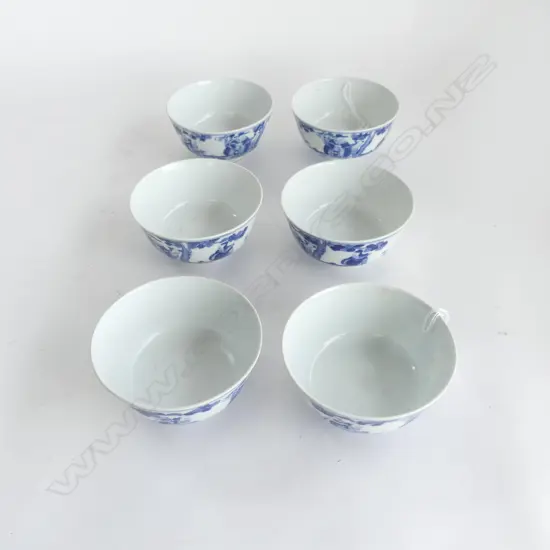 A set of six Chinese blue and white bowls,