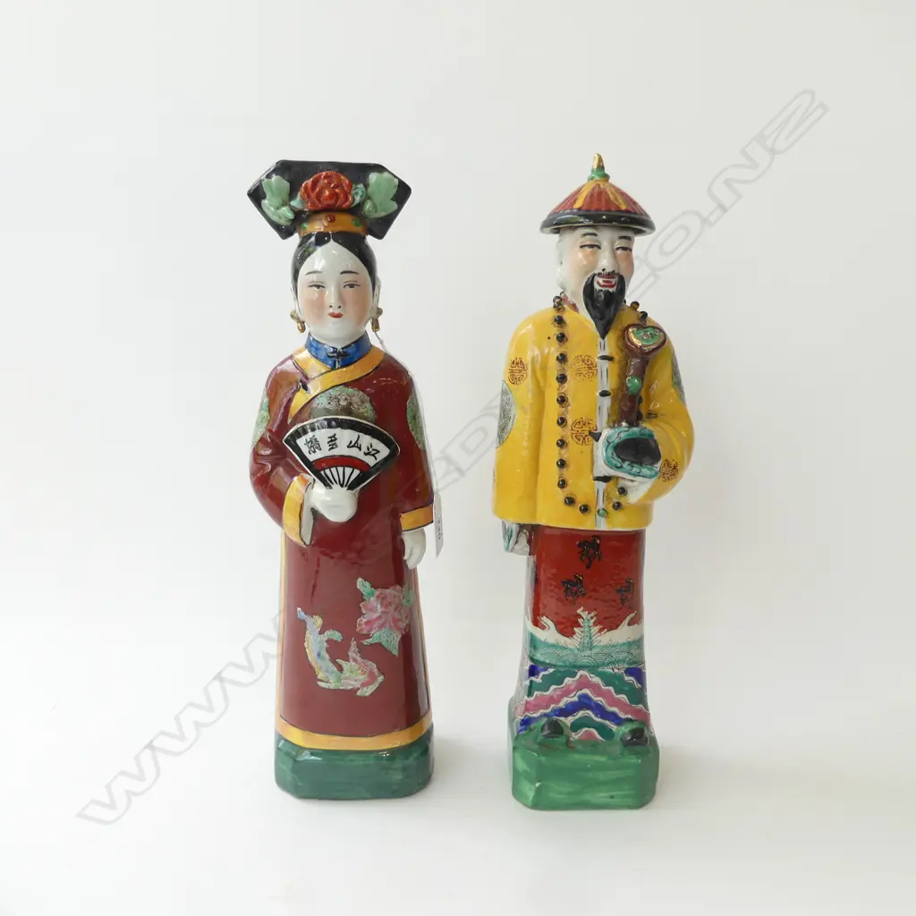 PR ORIENTAL CERAMIC FIGURES H.355mm + LANGLEY CELADON BOWL 180mm dia Image 1++