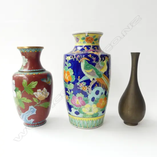 3 ORIENTAL VASES - DENT TO CLOISSONE H.300mm