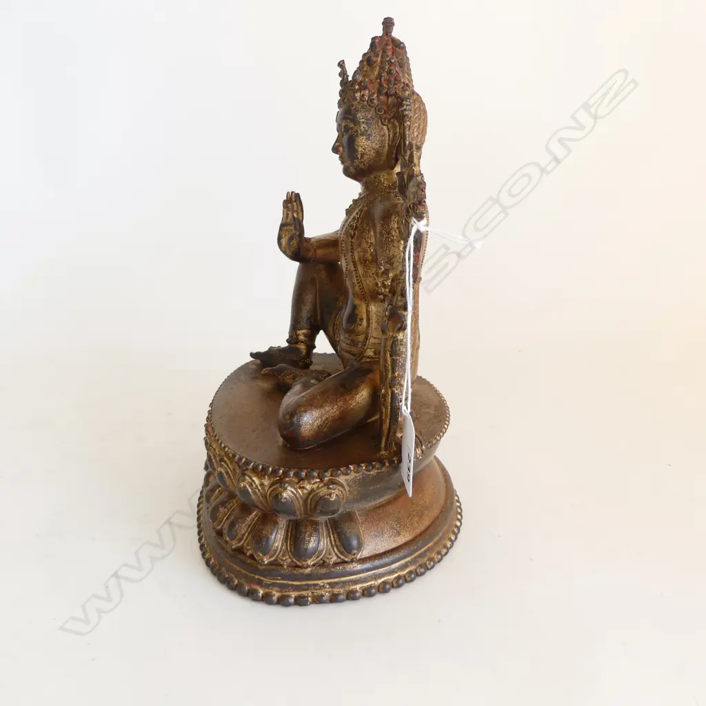 BRONZE STATUE OF GUANYIN/BODHISATTVA H.250mm with some gilt remaining. No base plate Image 1++
