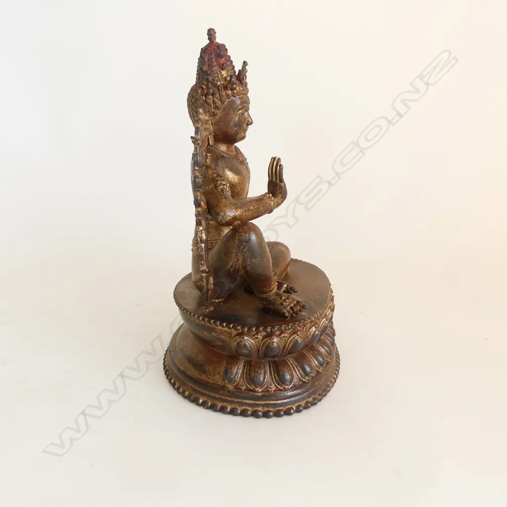 BRONZE STATUE OF GUANYIN/BODHISATTVA H.250mm with some gilt remaining. No base plate Image 1++