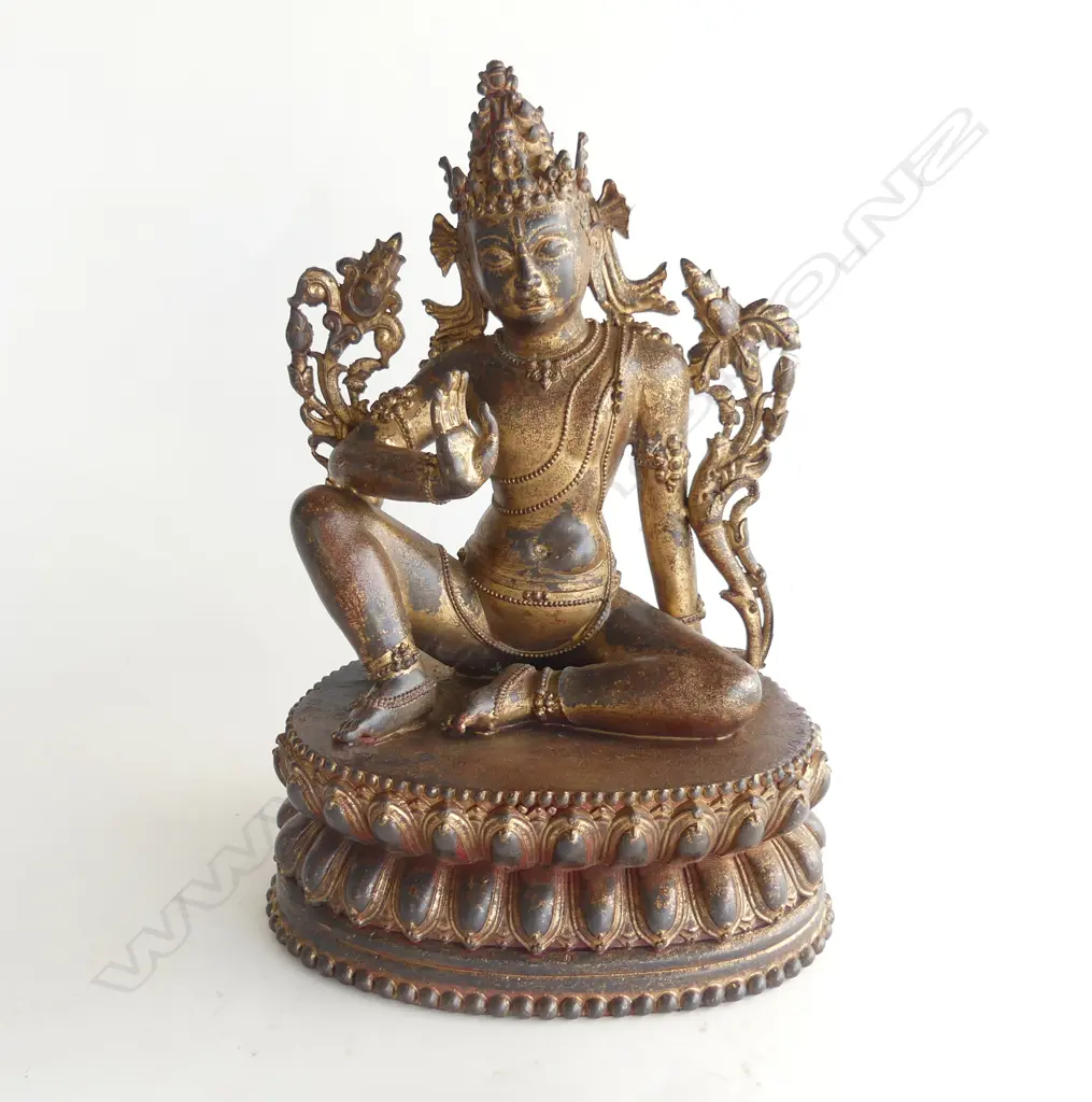 BRONZE STATUE OF GUANYIN/BODHISATTVA H.250mm with some gilt remaining. No base plate Image 1++
