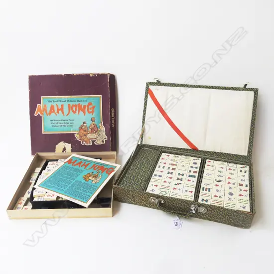 2 MAHJONG SETS; CASED SET BONE & BAMBOO