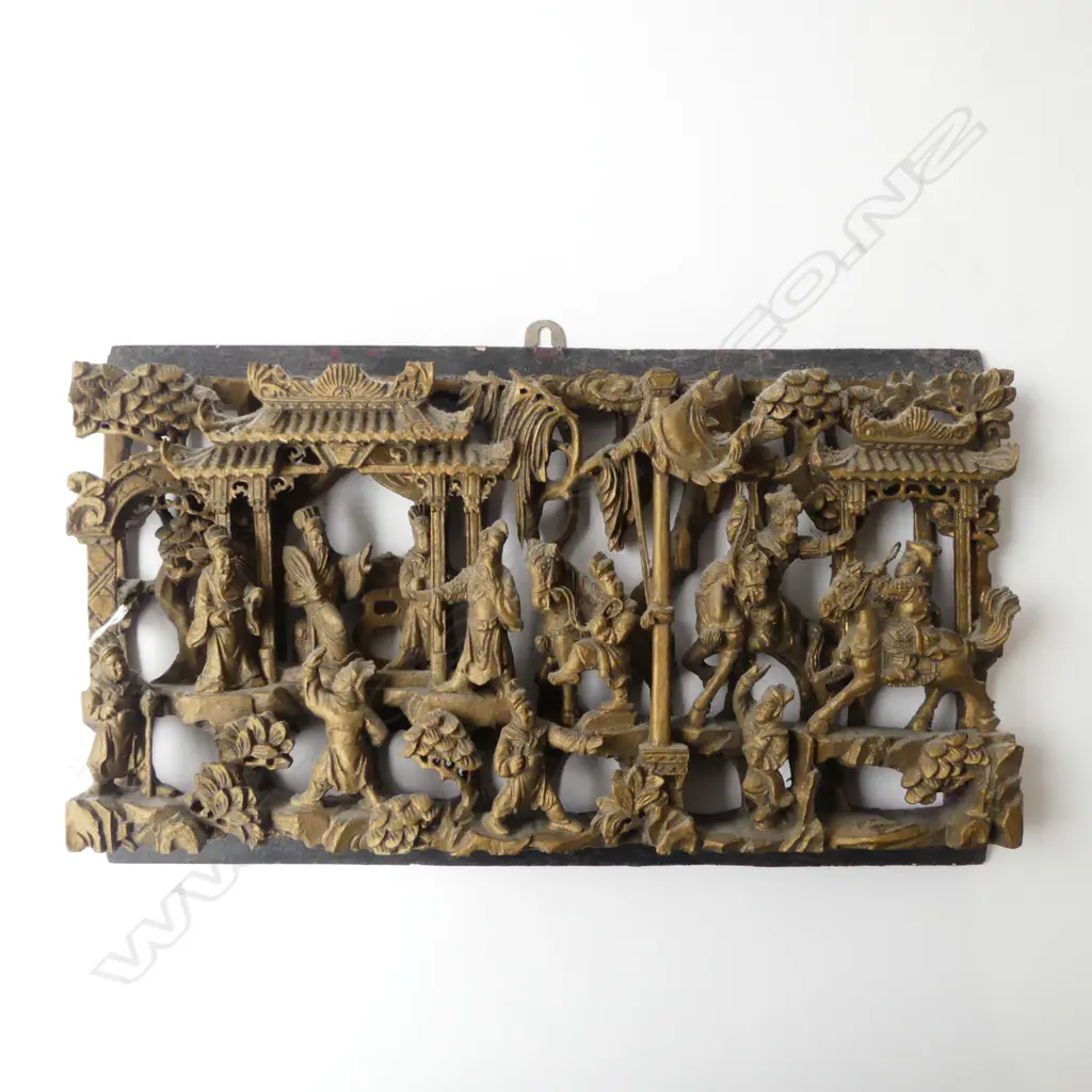 ORIENTAL CARVED WOODEN PANEL 240x400mm Image 1++