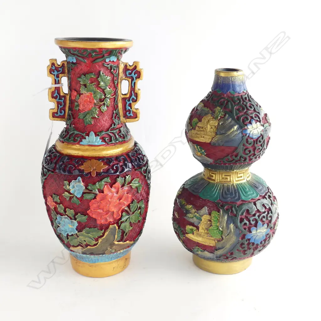 2 CHINESE CINNABAR STYLE VASES H.255mm Image 1++