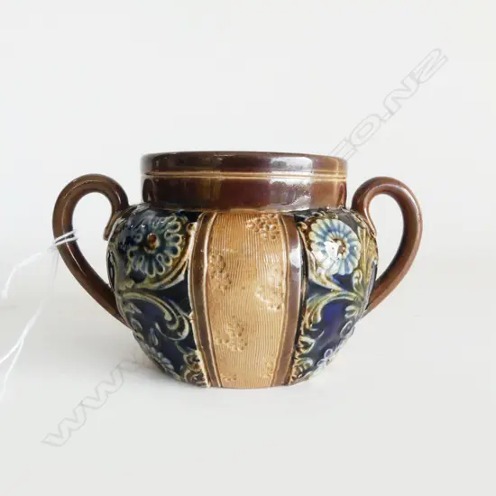 ROYAL DOULTON LAMBETH SILICAWARE TWO HANDLED POT W. 100 X80MM
