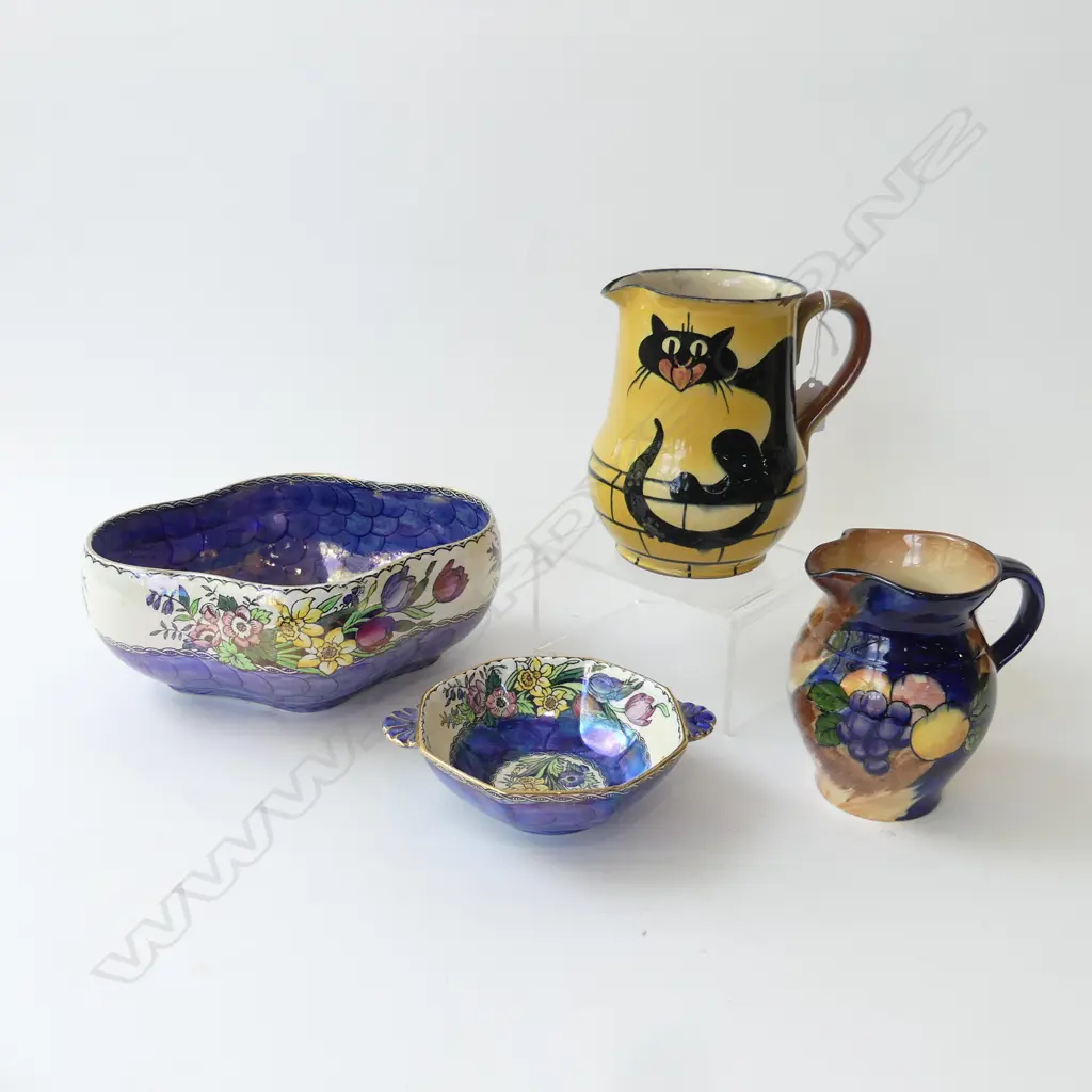 TORQUAY BLACK CAT JUG H.160mm CHIPS + 2 MALING BOWLS, H&K TUNSTALL JUG Image 1++