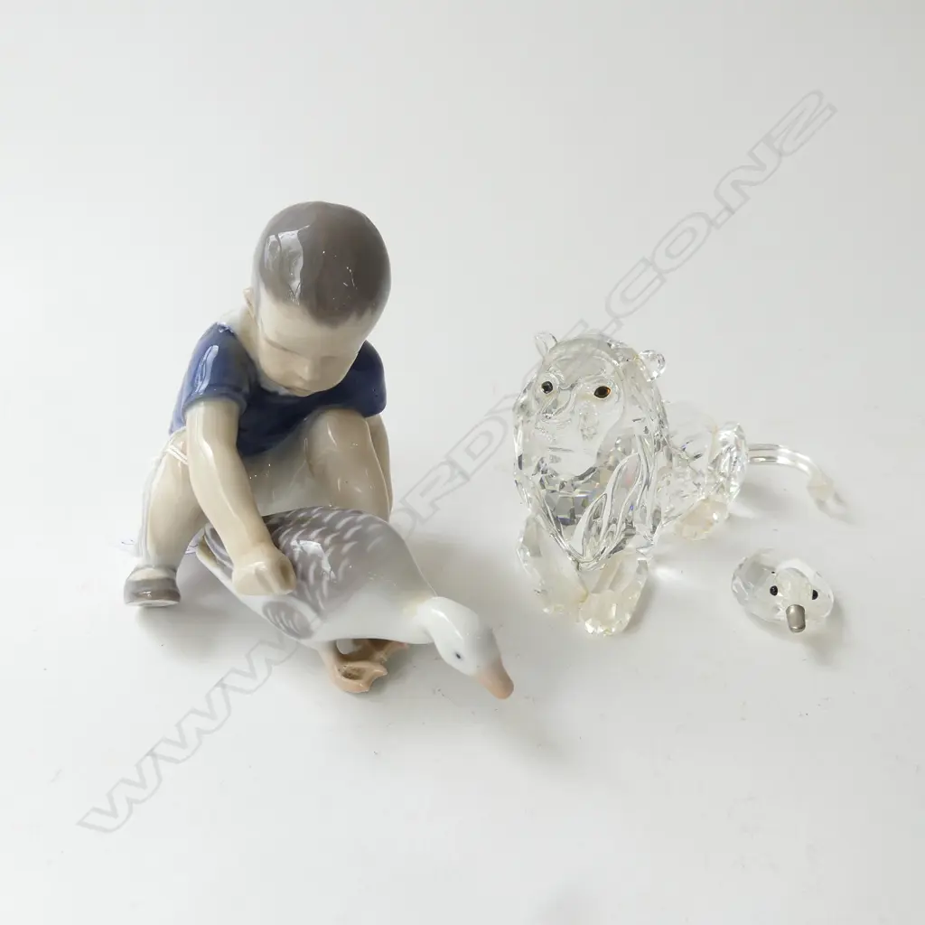 SWAROVSKI LION L.130mm & DUCK + B&G COPENHAGEN BOY & DUCK  Image 1++