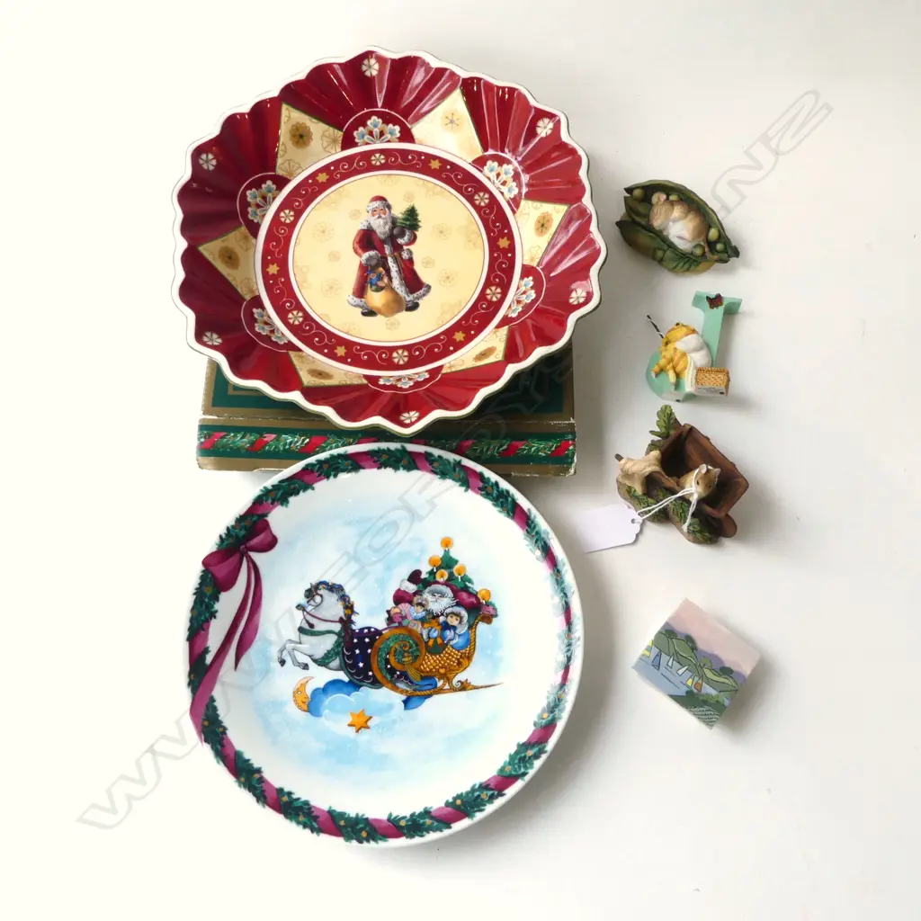 2 XMAS PLATES, VILLEROY & BOCH 255mm dia, R. COPENHAGEN + 3 BEATRIX POTTER + TUI MORSE CONTAINER Image 1++