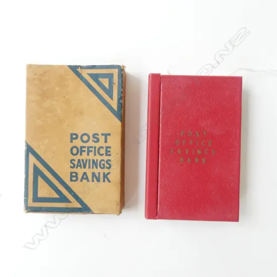 VINTAGE RED POST OFFICE SAVINGS BANK IN ORIGINAL BOX, L.120MM
