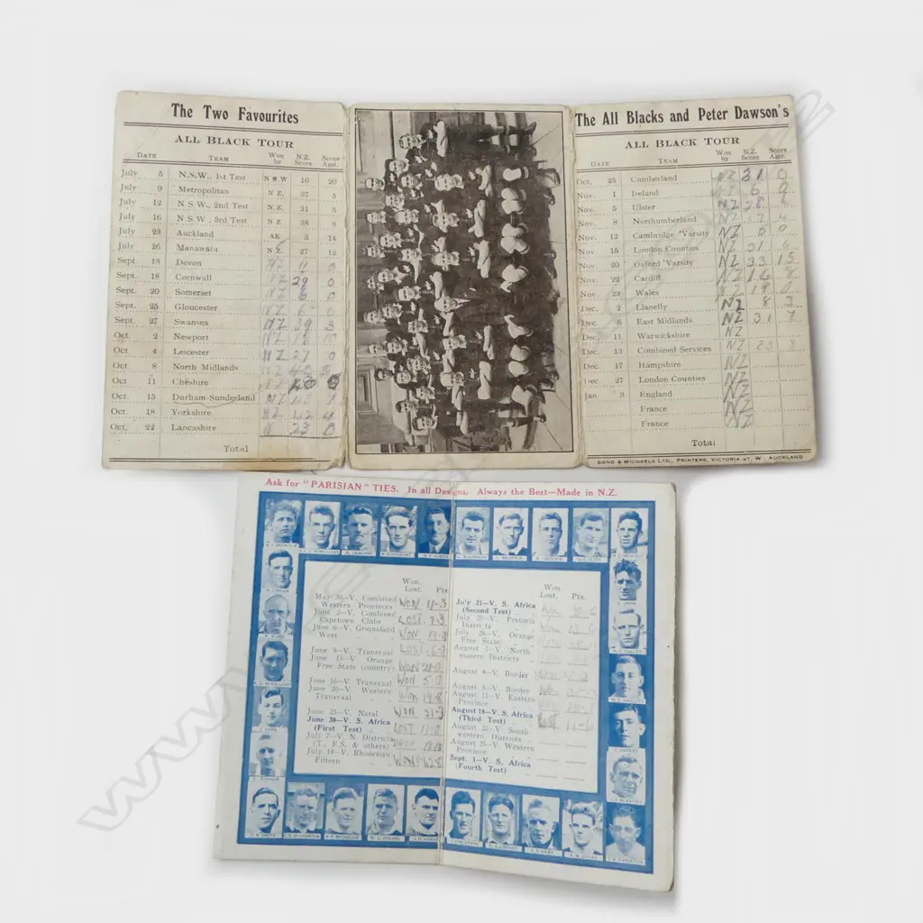 2 ALL BLACK SCORE SHEETS; 1924 & 1928 125x75mm Image 1++