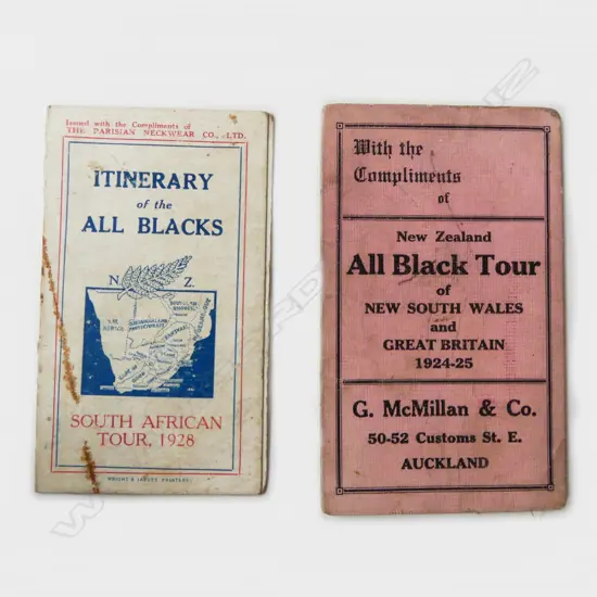 2 ALL BLACK SCORE SHEETS; 1924 & 1928 125x75mm