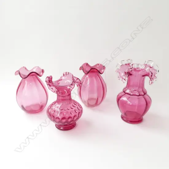 4 ANTIQUE CRANBERRY / RUBY GLASS VASES H.215mm