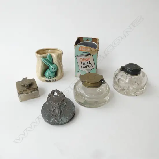 6 ASST. ITEMS; INKWELLS ETC