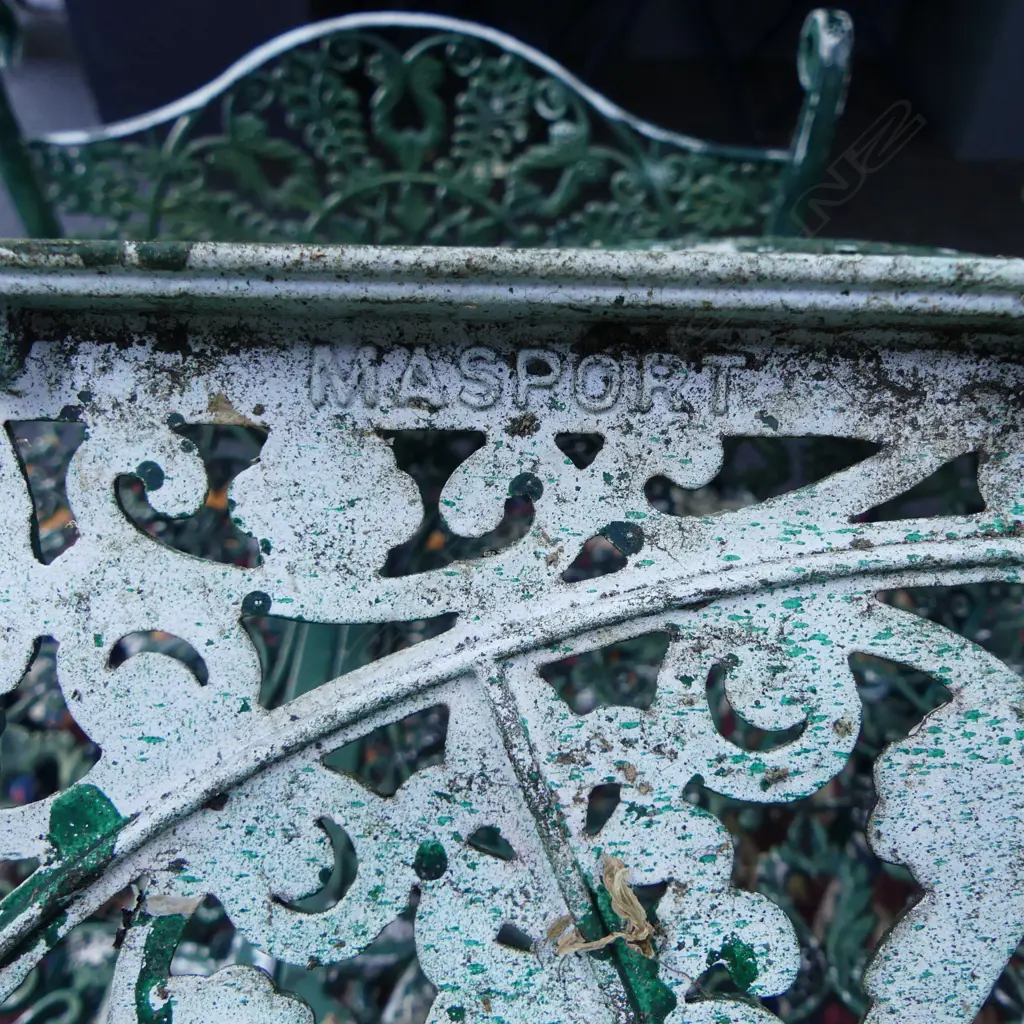 VINTAGE GREEN PAINTED FERNLEAF design ENDERSLEA PALLISER MASPORT ALUMINIUM OUTDOOR TABLE & 6 CHAIRS Image 1++