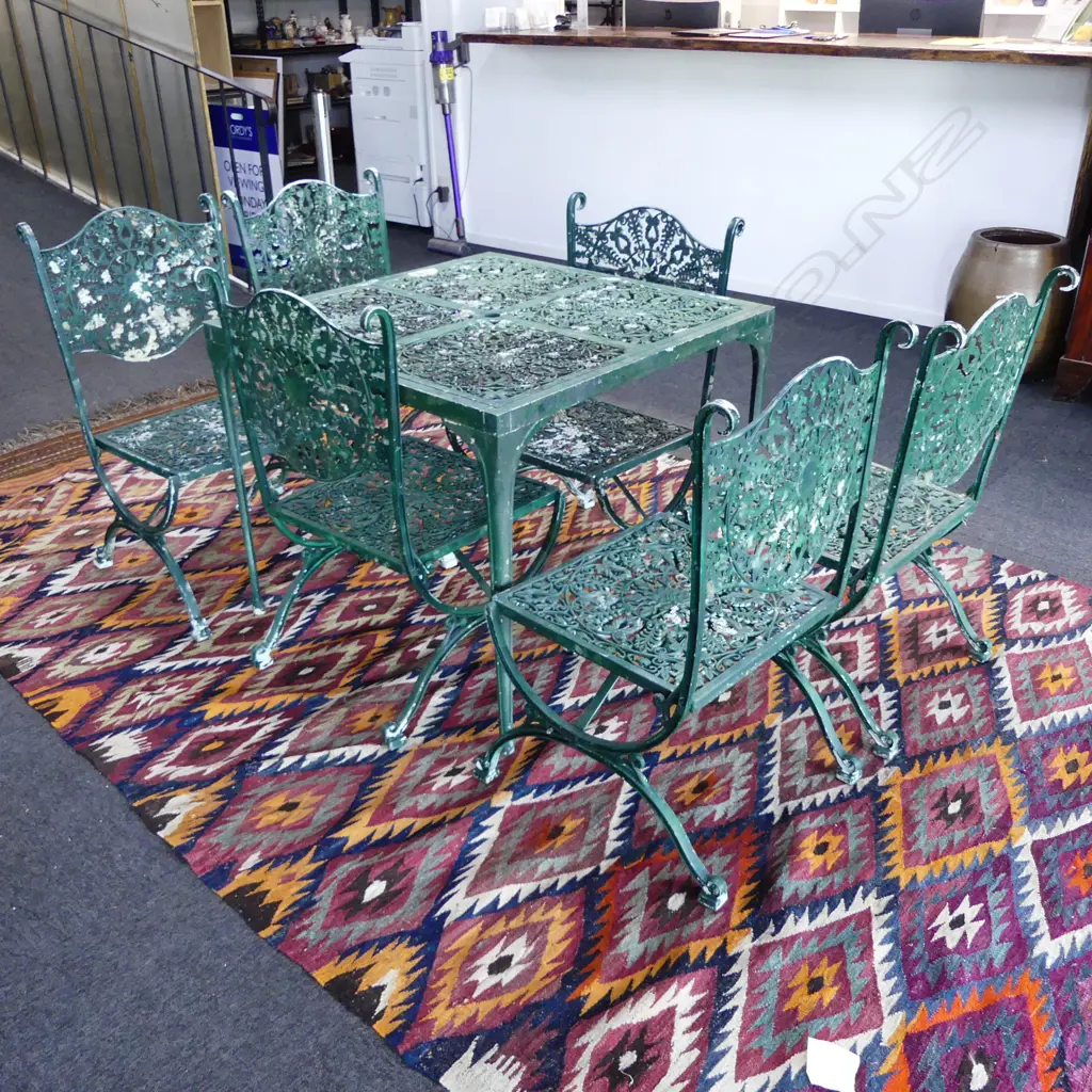VINTAGE GREEN PAINTED FERNLEAF design ENDERSLEA PALLISER MASPORT ALUMINIUM OUTDOOR TABLE & 6 CHAIRS Image 1++