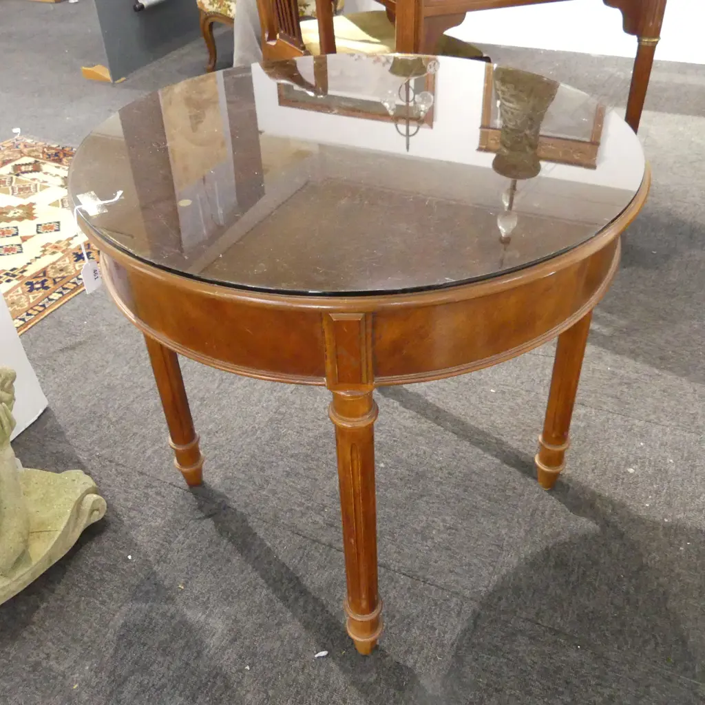 MAHOGANY GLASS TOPPED SIDE TABLE 670mm dia H.650mm Image 1++