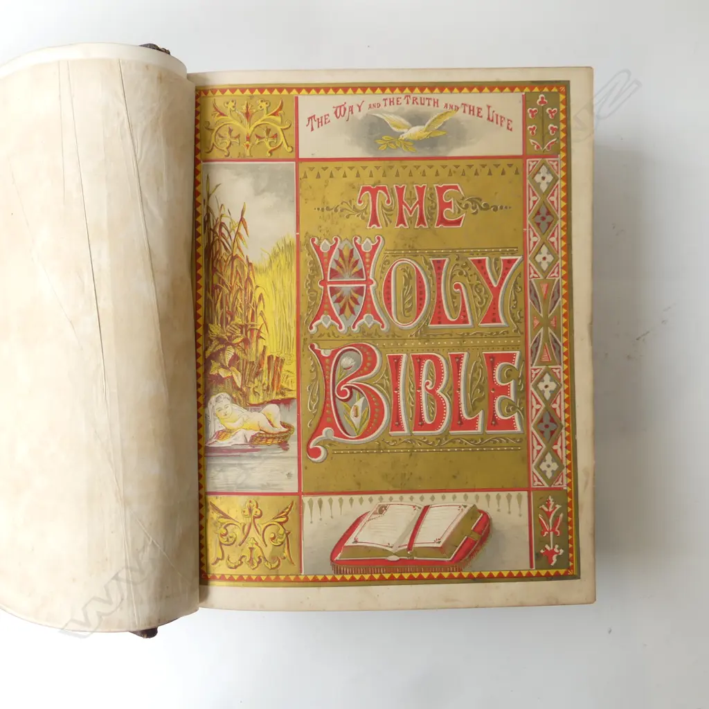 ANTIQUE LEATHER BOUND BIBLE H.315mm Image 1++