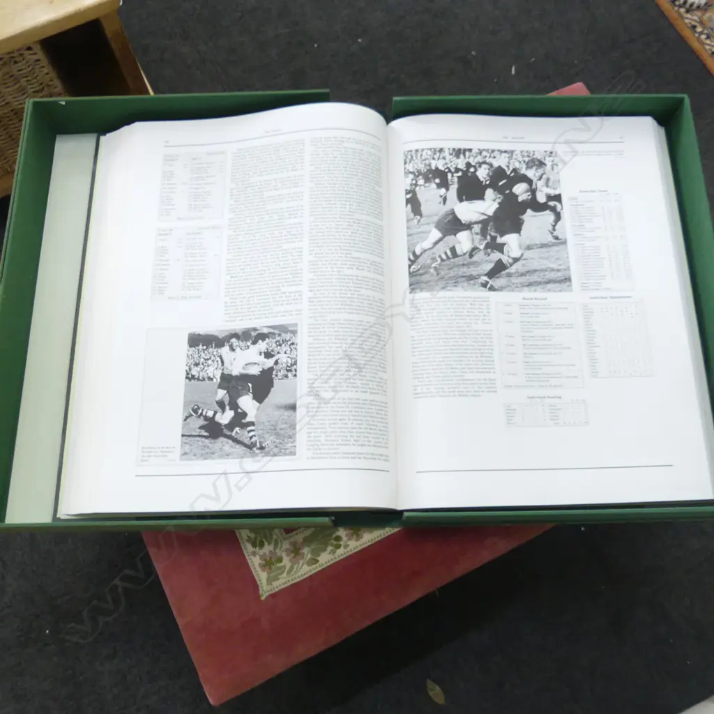 LG FORMAT CASED BOOK 'THE VISITORS: THE HISTORY OF INTERNATIONAL RUGBY TOURS IN NZ' 397/1200 MOA 1990 570x420mm Image 1++