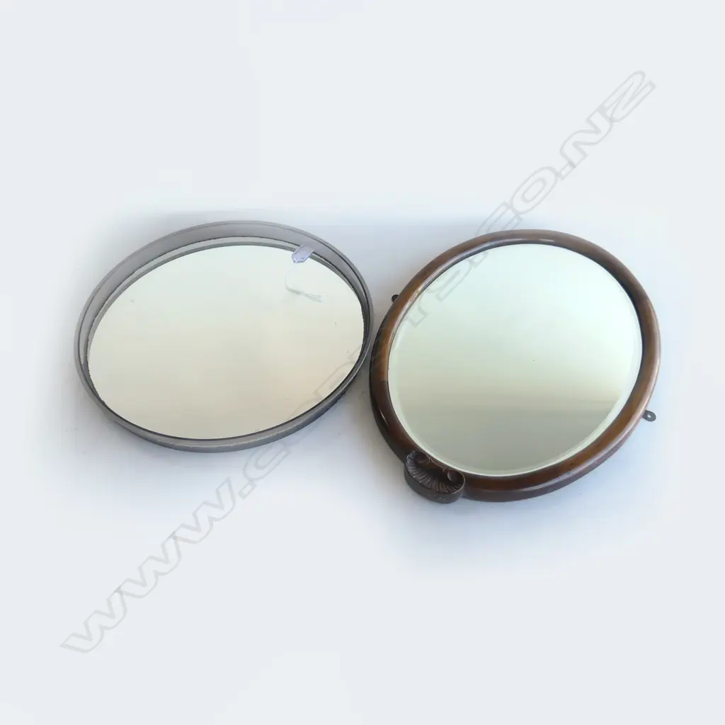 2 MIRRORS; NORD 410mm dia, OVAL w. WOODEN FRAME 515x370mm Image 1++