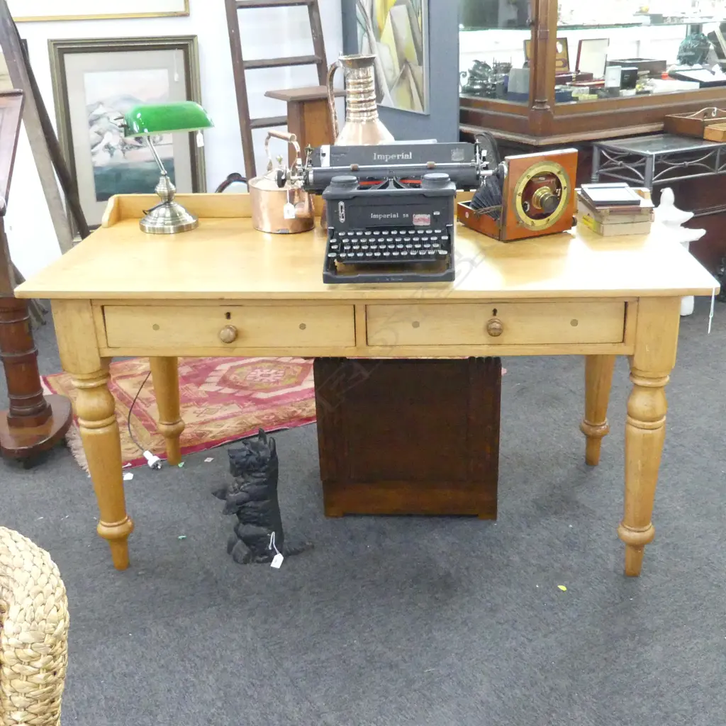 LG VICTORIAN PINE 2 DRAWER DESK 1525x730x825mm short upstand back. Turned legs Image 1++