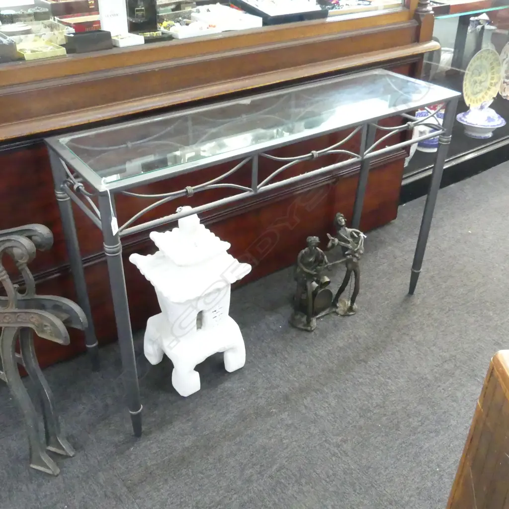 GLASS TOPPED HALL TABLE 1135x335x740mm Image 1++