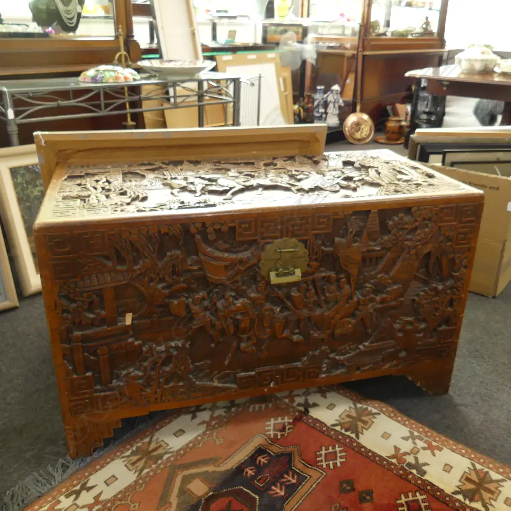 CARVED CAMPHOR CHEST 1040x520x605mm Image 1++