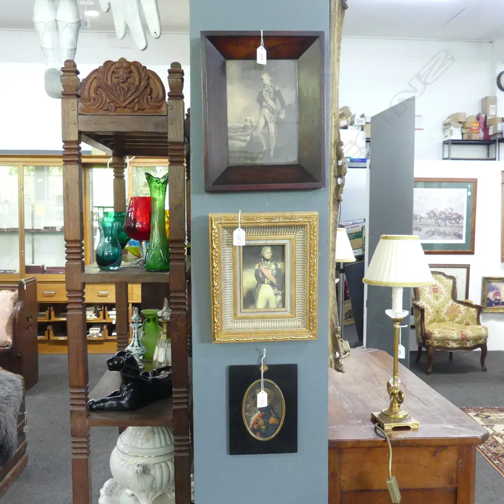 3 FRAMED PORTRAITS OF NELSON - 1 DRAWING AND 2 PRINTS. FRAME HEIGHT ON LARGEST H.330MM W.260MM Image 1++
