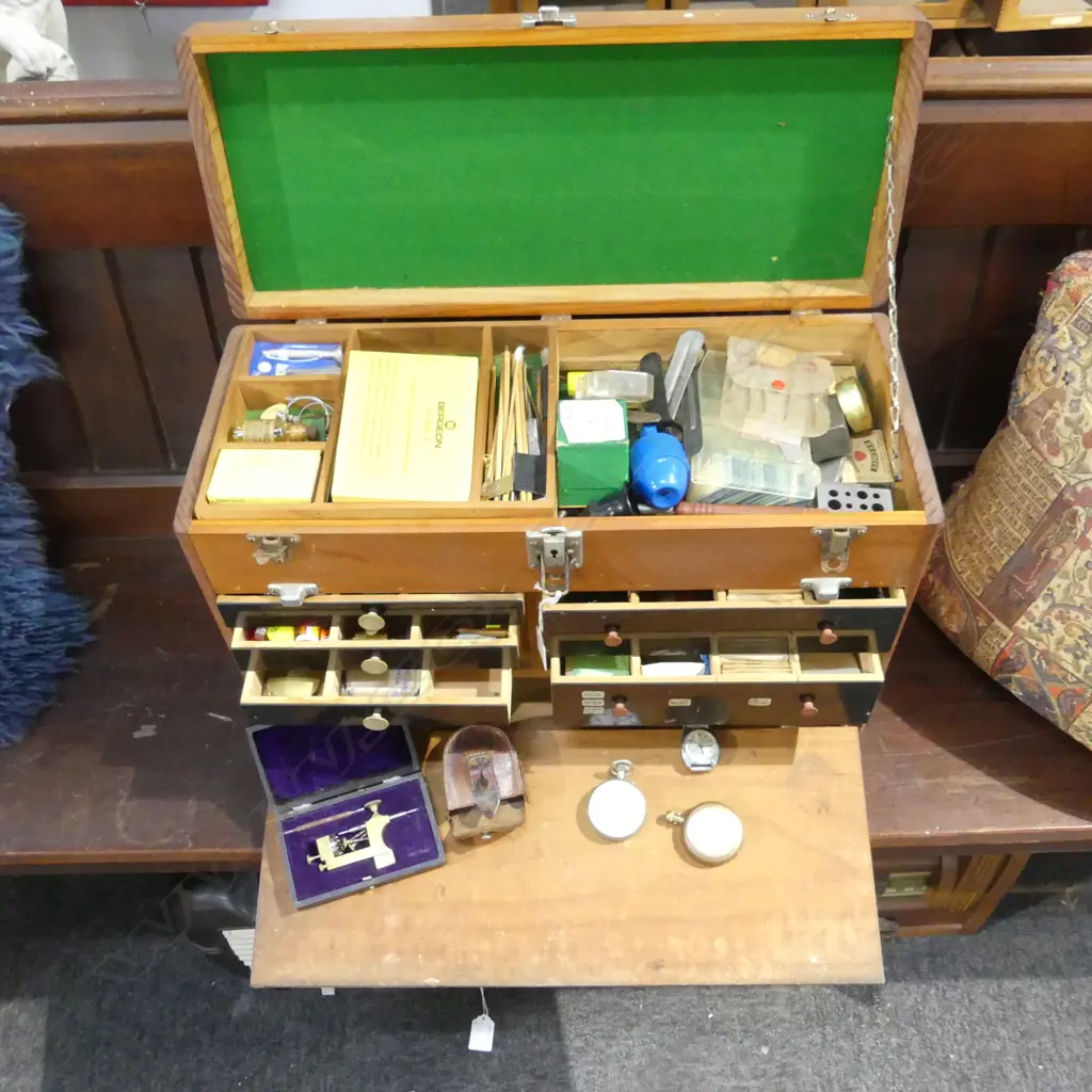 WOODEN CASE W.515mm + ASST. WATCH MAKER CONTENT Image 1++