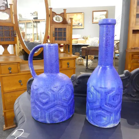 MODERN BLUE VASE & CANDLESTICK H.170mm & 330mm