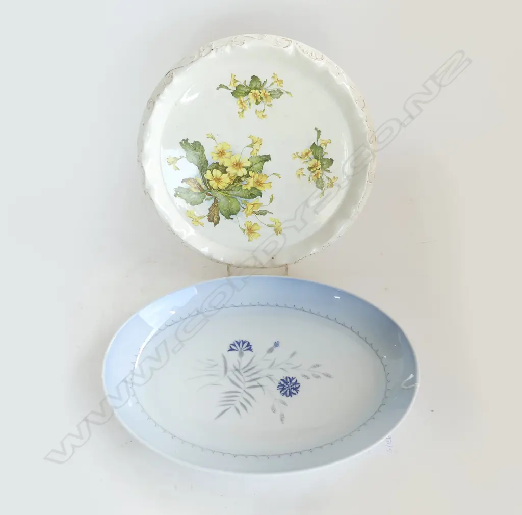 ENGLISH CAKE PLATE 290mm dia, B&G DENMARK OVAL PLATTER W.340mm Image 1++