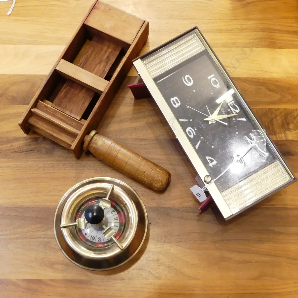 RETRO CLOCK, WOODEN CLACKER, ASHTRAY Image 1++