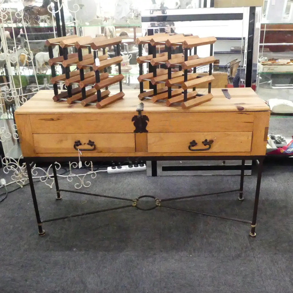 RUSTIC WOODEN HALL TABLE w. IRON HARDWARE 1280x410x770mm Image 1++
