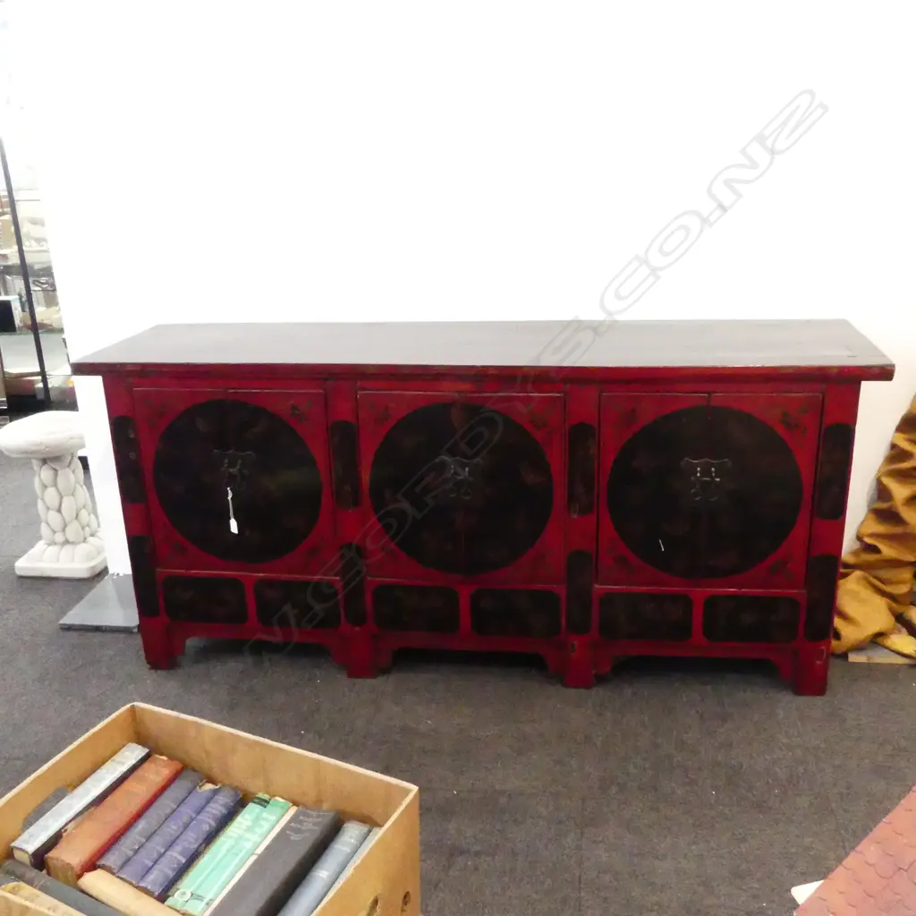 ORIENTAL BLACK & RED LACQUER CABINET 1840x470x825mm Image 1++