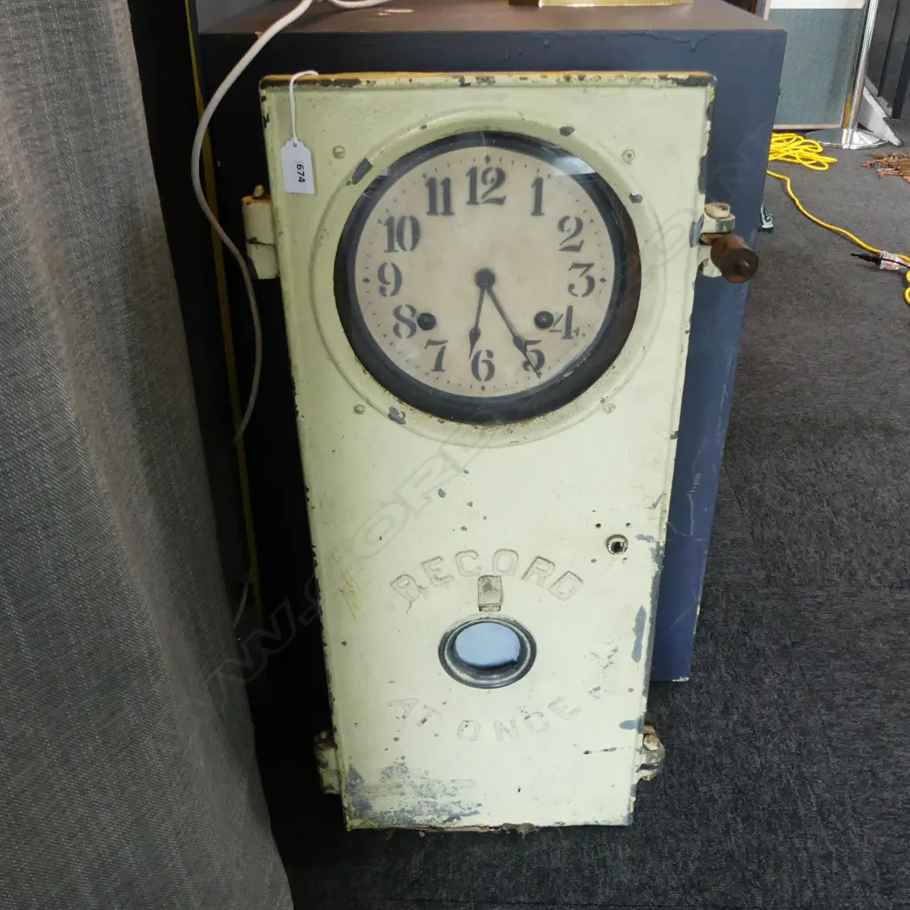 ANTIQUE RECORD AND TIME CLOCK Image 1++