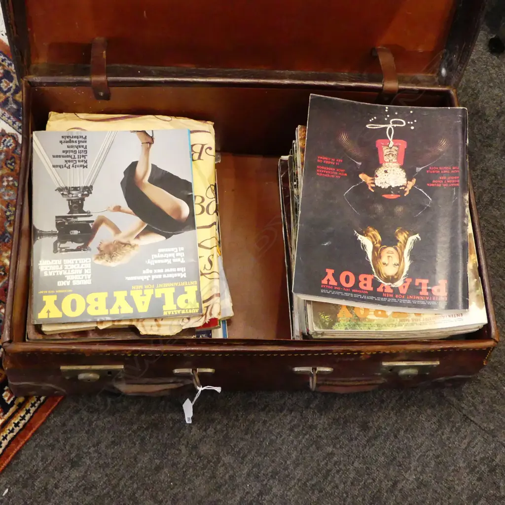 VINTAGE MENS MAGAZINES IN SUITCASE; PLAYBOY ETC Image 1++