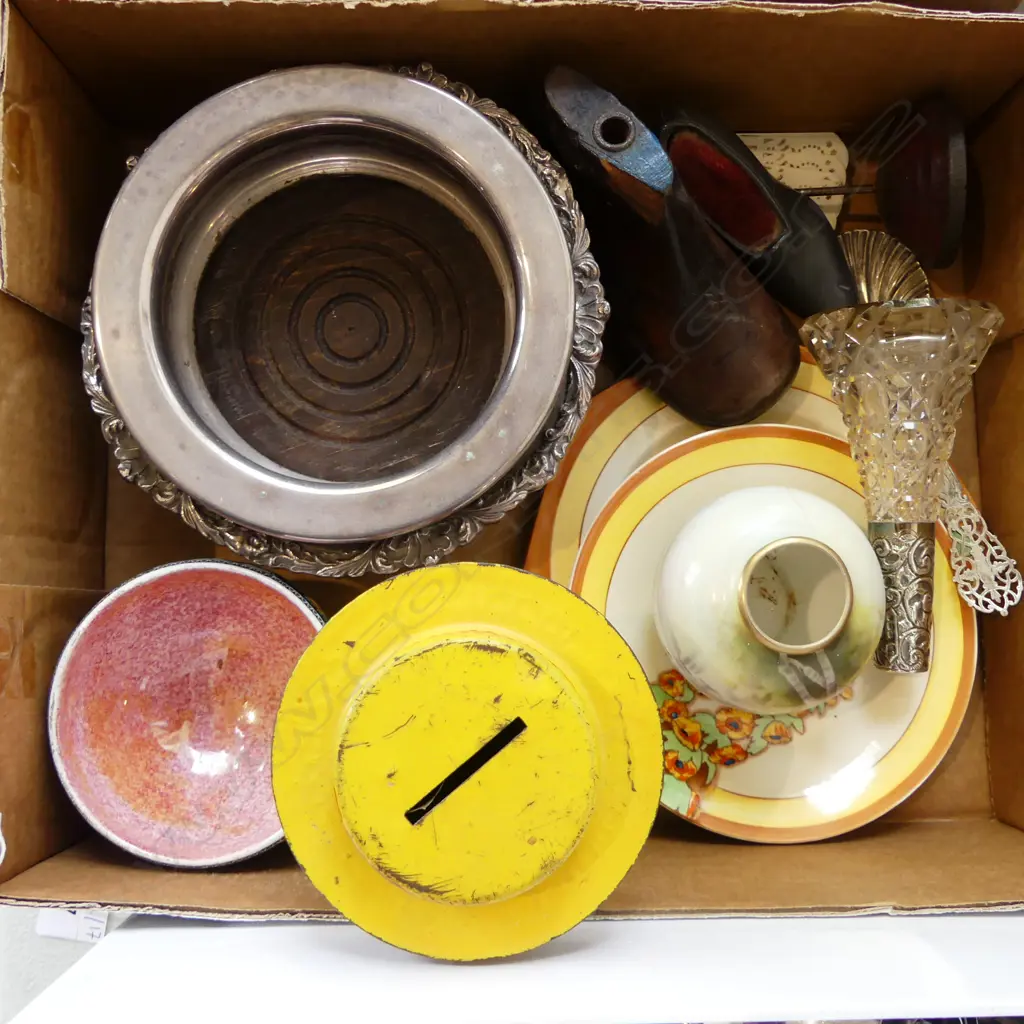 ASST. ITEMS INCL. 2 EP WINE COASTERS, CLARICE CLIFF, STG RIM BOTTLE ETC Image 1++
