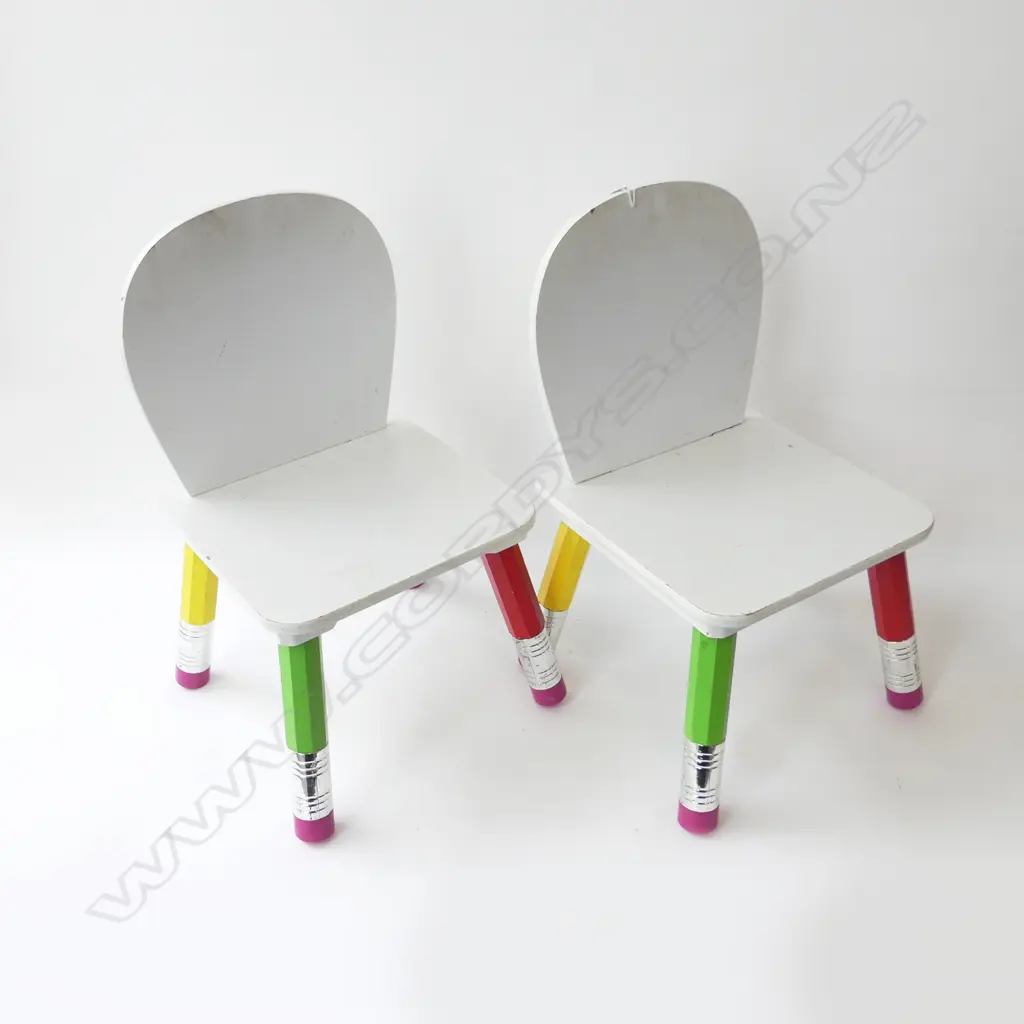 2 CHILDRENS CHAIRS WITH COLOURED PENCIL STYLE LEGS H.500MM Image 1++