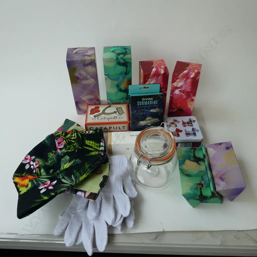 ASSORTED LOT OF AROMATHERAPY DIFFUSERS, HAND CREAMS, BUCKET HATS, ETC.  Image 1++