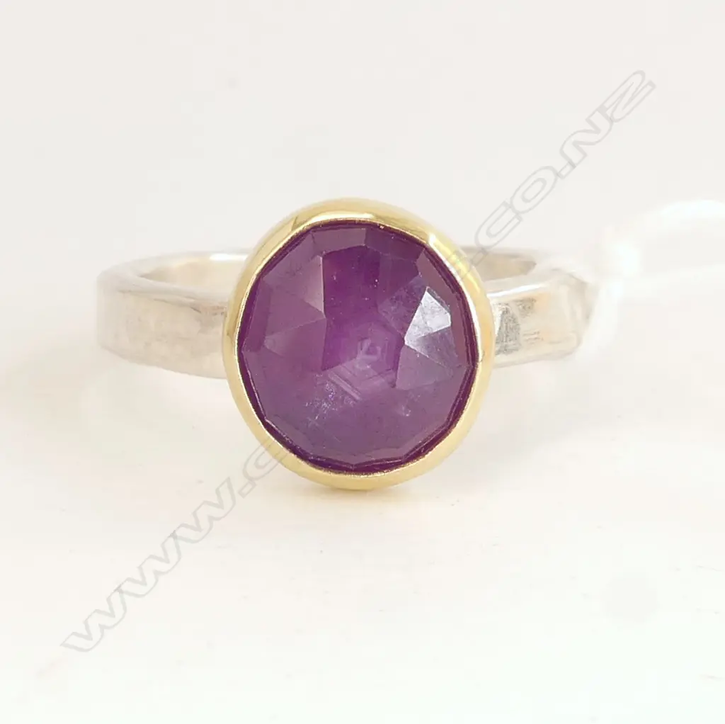 18CT GOLD AND STERLING SILVER PINK SAPPHIRE RING HAND MADE BY HELEN ELIZABETH JEWELLERY SIZE S Image 1++