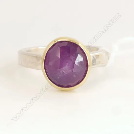 18CT GOLD AND STERLING SILVER PINK SAPPHIRE RING HAND MADE BY HELEN ELIZABETH JEWELLERY SIZE S