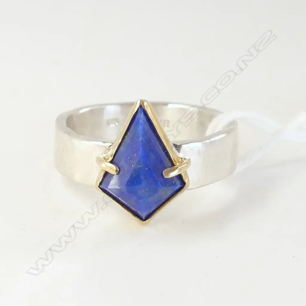 18CT GOLD AND STERLING SILVER KITE LAPIS LAZULI RING HAND MADE BY HELEN ELIZABETH JEWELLERY SIZE O 1/2 Image 1++